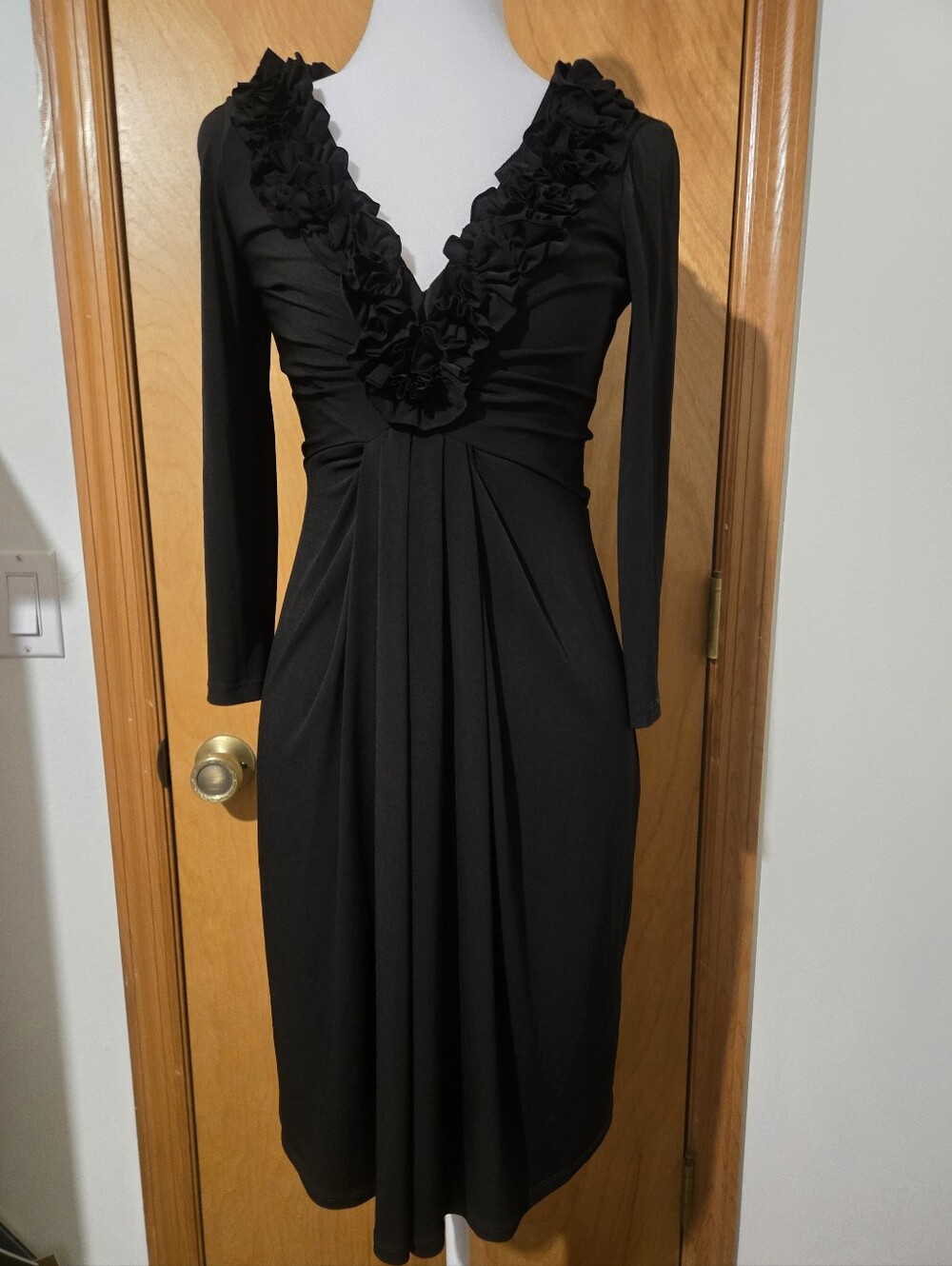 Maggy London Black V-Neck Black Cocktail Dress, Size 4